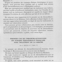 0963 - Page 887 - Séance du 10 décembre 1958. Communications. Un cas de chromoblastomycose à la Réunion, par P. Martin de Mirandol, G. Segretain et Bataillard. / Premier cas de chromoblastomycose en Afrique Équatoriale Française avec isolement de la souche, par J. Heuls et J. Orio