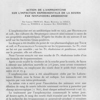 0971 - Page 893 - Séance du 10 décembre 1958. Communications. Sur la localisation initiale de Rickettsia tsutsugamuchi au niveau des capillaires, par F. Roger et A. Roger. (Service des virus de l'Institut Pasteur, Docteur P. Lépine.). / Action de l'amphomycine sur l'infection expérimentale de la souris par Trypanosoma rhodesiense, par Carlos Trincao, Maria Manuela da Graca, Pinto da Fonseca et Alfredo Rui Nogueira