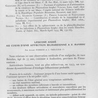 0979 - Page 901 - Séance du 10 décembre 1958. Communications. Influence de la splénectomie sur la réticulocytose au cours de l'infection à Plasmodium berghei (Vincke et Lips 1949) chez la souris blanche, par J. Lapierre, M. Sretenovic et J. J. Rousset. / Leucose aiguë au cours d'une affection bilharzienne à S. mansoni, par André Poirier et J. Tréguier