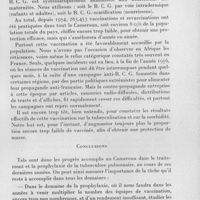 1011 - Page 933 - Séance du 10 décembre 1958. Mémoires. La tuberculose pulmonaire au Cameroun en 1958, endémie tuberculeuse, formes cliniques, traitement, prophylaxie, par Marc Brunel. La prophylaxie. / Conclusions