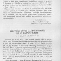 0039 - Page 29 - Séances des 14 janvier et 11 février 1959. Communications. Observation d'un cas de filariose oculaire en France, par Louis Lamy et Georges-Gaston Girard. (Institut Pasteur, Service de parasitologie et Clinique des Quinze-Vingts.). / Relations entre l'ankylostomose et la drépanocytose, par G. Charmot et R. Reynaud