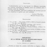 0052 - Page 42 - Séances des 14 janvier et 11 février 1959. Communications. La lutte contre les argasides, gale psoroptique et phtiriase des moutons par l'administration des insecticides par la voie buccale, par A. Rafyi et G. Maghmai. [Institut d'état Razi, Hessarek-Karadj (Iran).]. / Disparition de la fièvre bilieuse hémoglobinurique en Algérie, par Edm. Sergent et L. Parrot