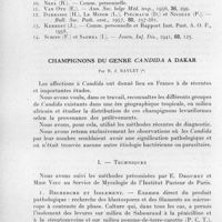 0076 - Page 60 - Séances des 14 janvier et 11 février 1959. Mémoires. Isolement de plusieurs Salmonella dans une eau de distribution : originalité de la contamination, par H. Darrasse, L. Le Minor et M. Lecomte. / Champignons du genre candida à Dakar, par R. J. Baylet