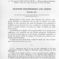 0159 - Page 140 - Séances des 11 mars et 8 avril 1959. Communications. Premier cas malgache de rhinosporidiose, par E. R. Brygoo, Ch. Bermond et A. Dodin. / Mycétome rhinosporidien avec ostéite. Seconde note. Par Nguyen-Van-Ai, Nguyen-Tri-Loc, Nguyen-Van-Ut et Tran-Ngoc-Ninh