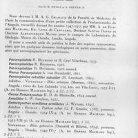 0168 - Page 145 - Séances des 11 mars et 8 avril 1959. Communications. Sur une petite collection de porocephalidae (Pentastomida) en provenance de l'Angola. Première note. Par R. M. Nicoli et Y. Golvan