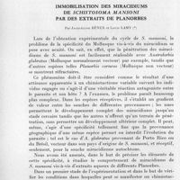 0215 - Page 188 - Séances des 11 mars et 8 avril 1959. Mémoires. Trypanosomiase humaine accidentelle à Trypanosoma gambiense. Considérations sur la souche infectante et sur la réponse de l'organisme, par Huguette Fromentin. / Immobilisation des miracidiums de Schistosoma mansoni par des extraits de planorbes, par Jacqueline Bénex et Louis Lamy