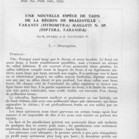 0340 - Page 299 - Séances des 13 mai et 10 juin 1959. Communications. Observations sur le niveau de sensibilité aux insecticides des larves de l'Aedes (Ochlerotatus) detritus (Haliday), 1833 du littoral méditerranéen, par J.-M. Klein et R. Michel. / Une nouvelle espèce de taon de la région de Brazzaville : Tabanus (Hybomitra) mailloti n. sp. (Diptera, Tabanidae), par M. Ovazza et R. Taufflieb