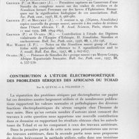0430 - Page 385 - Séances des 13 mai et 10 juin 1959. Mémoires. Note complémentaire sur la morphologie et la biologie de S. ovazzae grenier et mouchet, 1959 (Diptera, Simuliidae), espèce associée au crabe Potamonautes chaperi M.-Edw., dans l'Ouest Africain, par P. Grenier et J. Mouchet. / Contribution à l'étude électrophorétique des problèmes sériques des Africains du Tchad, par R. Queval et A. Pelissier