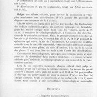 0579 - Page 518 - Séance du 8 juillet 1959. Mémoires. Résultats d'une expérimentation de chimioprophylaxie par la pyriméthamine dans la zone pilote de lutte antipaludique de bobo-dioulasso, par J. Ricossé, H. Bailly-Choumara, J.-P. Adam et J. Hamon. Expérimentation. / Résultats
