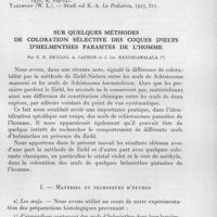 0726 - Page 655 - Séance du 14 octobre 1959. Mémoires. L'association morbide paludisme-leishmaniose viscérale, par F. Blanc, J. Merlihot et L. Aubert. Bibliographie. / Sur quelques méthodes de coloration sélective des coques d'oeufs d'helminthes parasites de l'homme, par E. R. Brygoo, A. Capron et J. Ch. Randriamalala