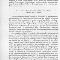 0768 - Page 696 - Séance du 14 octobre 1959. Mémoires. Tabanides de la région de Bobo-Dioulasso (Haute-Volta). Répartition et rythme annuel ; quelques notes de systématique. Par M. Ovazza, A. Rickenbach et M. Valade. IV. - Répartition géographique des espèces. / V. - Attraction par les différents pièges. Heures de capture