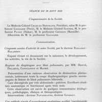 0771 - Page 699 - Société des sciences médicales de Madagascar. Séance du 20 août 1959. Cinquantenaire de la société. / Communication. Cinquante années d'activité de notre société, par le Docteur Radaody-Ralarosy. / Rupture du diaphragme avec blast pulmonaire, par MM. Hervé, Delarue, Constantin et Mathé. / Une méthode simple d'accouchement analgésique accéléré (pyrolammide associé au buscopan et à la spartéine), par les Docteurs Hervé, Delarue, Fesquet et Constantin