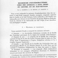 0796 - Page 720 - Séances des 18 novembre et 9 décembre 1959. Communications. Recherche d'entérobactéries chez des animaux à sang froid du Centre- et du Sud-Vietnam, par L. Chambon, L. Le Minor et P. Martin