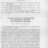 0799 - Page 723 - Séances des 18 novembre et 9 décembre 1959. Communications. Recherche d'entérobactéries chez des animaux à sang froid du Centre- et du Sud-Vietnam, par L. Chambon, L. Le Minor et P. Martin. (Instituts Pasteur de Saigon et de Paris.). / Paracoli bethesda (Citrobacter) et escherichia freundii en pathologie dakaroise, par R. J. Baylet et J. Linhard
