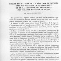 0820 - Page 742 - Séances des 18 novembre et 9 décembre 1959. Mémoires. Quelle est la part de la réaction de Mitsuda dans les critères du blanchiment et de la cessation du traitement des maladies atteints de lèpre, par Etienne Montestruc