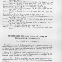 0829 - Page 751 - Séances des 18 novembre et 9 décembre 1959. Mémoires. Pouvoir rabicide du sérum des ruminants après vaccination au moyen du virus flury H. E. P. Par C. Huygelen et J. Mortelmans. / Recherches sur les virus entériques de Macacus cynomolgus, par J. André et G. Audebaud