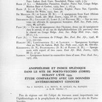 0889 - Page 808 - Séances des 18 novembre et 9 décembre 1959. Mémoires. Sparganose chez l'homme et les animaux au Ruanda-Urundi, par A. Fain et A. Piraux. / Anophélisme et indice splénique dans le site de Porto-Vecchio (Corse) durant l'été 1959. Étude comparative avec les données antérieurement connues, par J. Ranque, J.-A. Rioux, M. Quilici, Ph. Ranque et R.-M. Nicoli