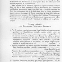 0903 - Page 822 - Séances des 18 novembre et 9 décembre 1959. Mémoires. Les tiques (Acariens ixodoidea) des îles Française du pacifique, par Jean Rageau et Guy Vervent. Clé des Ixodoidea des territoires français du pacifique