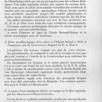 0932 - Page 851 - Société des sciences médicales de Madagascar. Séance du 3 novembre 1959. 4° A propos d'un syndrome de Pancoast-Tobias à détermination neurologique, par Lévy-Cavallère. / 5° Bilan anesthésiologique d'un séjour à l'Hôpital Girard et Robic à Tananarive, par B. Constantin. Rapporteur P. A. Hervé. / 6° A propos d'une lipothymie fébrile ; un masque de la fièvre typhoïde, par Ed. Bertrand et Rakotoarivelo