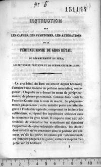 0001 - Page 1 - Instruction sur les causes, les symptomes, les altérations de la péripneumonie du gros bétail du département du Jura, les moyens de la prévenir et de guérir cette maladie