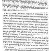 0094 - Page 90 - Diaphragme. Pathologie générale [Albert Hénocque, Charles Éloy] (bibliographie) / Pathologie spéciale / Adhérences, ulcérations et perforations du diaphragme [Albert Hénocque, Charles Éloy]