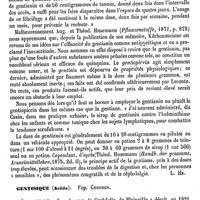 0726 - Page 722 - Gentisin. Emploi médical [L. Hahn] / Gentisique (Acide). Voy. Gentisin / Géobdelle [Ed. Lefèvre]