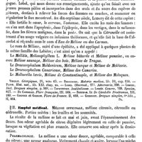0428 - Page 424 - Mélisse. Botanique [G. Planchon] (bibliographie) / Emploi médical [J. Delioux de Savignac]