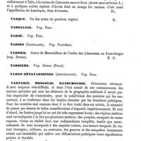 0007 - Page 3 - Tarin [E. Oustalet] (bibliographie) / Taro, Tarro [G. Planchon] / Tarque [Amédée Dechambre] / Tarsalgie. Voy. Pied / Tarse. Voy. Pied / Tarses (Cartilages). Voy. Paupières / Tarsier [E. Oustalet] / Tarsiers. Voy. Singes / Tarso-métatarsienne (Articulation). Voy. Pied / Tartarie, Mongolie, Mandchourie [G. Liétard]