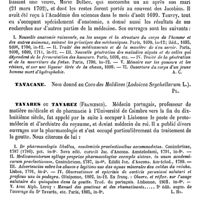 0172 - Page 168 - Taurylique (Acide) [Amédée Dechambre] / Tauvry (Daniel) [A. Chéreau] (bibliographie) / Tavacane [G. Planchon] / Tavares ou Tavarez (Francesco) [L. Hahn] / Taveau (Auguste-Onésime) [L. Hahn]