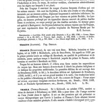0006 - Page 2 - Tragops [H.-E. Sauvage] (bibliographie) / Tragus (Anatomie). Voy. Oreille / Tragus (Hieronymus) [L. Hahn] / Traill (Thomas-Stewart) [A. Dureau]