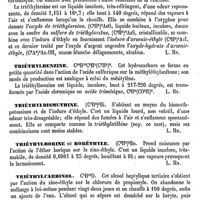 0212 - Page 208 - Triéthénylbutyrique (Acide) [L. Hahn] / Triéthylamine. Voy. Éthylamine / Triéthylarsine [L. Hahn] / Triéthylbenzine [L. Hahn] / Triéthylbismuthine [L. Hahn] / Triéthylborine ou Boréthyle [L. Hahn] / Triéthylcarbinol [L. Hahn] / Triéthylglycocolle. Voy. Glycocolle / Triéthyline. Voy. Glycérides / Triéthylmélamine [L. Hahn]
