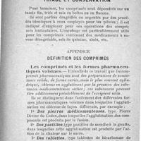 0091 - Page 89 - Troisième partie. Triage et conservation. Appendice. Définition des comprimés.