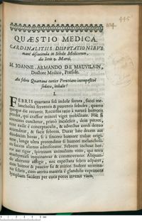 0001 - Page 1 - An febris Quartana cortice Peruviano intempestivè sedata, lethalis ?
