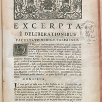 0001 - Page [1] - Excerpta è Deliberationibus Facultatis Medicae Parisiensis.