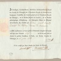 0001 - Page sans numérotation - [Certificat des Ecoles Royales de Chirurgie à Joseph Barilly ...]