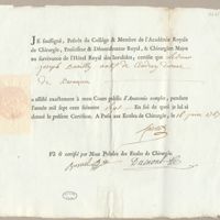 0001 - Page sans numérotation - [Certificat des Ecoles Royales de Chirurgie à Joseph Barilly ...]