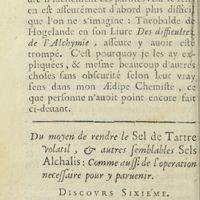 0091 - Page 86 - Discours sixième : Du moyen de rendre le sel de tartre volatil, & autres semblables sels alchalis : comme aussi de l'operation necessaire pour y parvenir