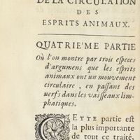 0129 - Page 106 - Quatrième partie. Où l'on montre par trois especes d'argumens que les esprits animaux ont un mouvement circulaire, en passant des nerfs dans les vaisseaux limphatiques