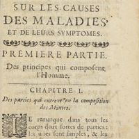 0018 - Page 1 - Premiere partie. Des principes qui composent l'homme. Chapitre I. Des parties qui entrent en la composition des mixtes