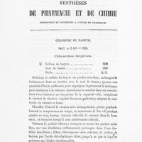 0005 - Page 3 - Synthèses de pharmacie et de chimie. Chlorure de barium. Chloruretum baryticum