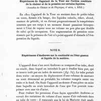 0074 - Page 68 - Note A. Expériences de Cagniard de la Tour sur l'action combinée de la chaleur et de la pression sur certains liquides. (Annales de Chimie et de Physique, 2e série, t. XXII) / Note B. Expériences d'Andrews sur la continuité ou l'état gazeux et liquide de