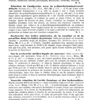 0096 - Page 95 - Bibliographie analytique. 2° Journaux - revues - sociétés savantes. Sur la sensibilité de la méthode générale d'extraction des alcaloïdes dans l'eau, par Launoy (L.) / Réaction de l'antipyrine avec la p-diméthylaminobenzaldéhyde, par Gautier (Cl.) / Recherche des huiles minérales, de la vaseline et de la paraffine dans les huiles de poisson. Sulla ricerca degli oli minerali, vaseline e paraffine negli oli di pesce, par Condelli (S.) / Sur la recherche médico-légale du mercure. Sulla ricerca chimico-legale del mercurio, par Spica (C. L.) / Nouvelle réaction de l'acide formique et des hydrosulfites. Nuova reazione dell'acido formico e degli idrosolfiti, par Comanducci (E.)