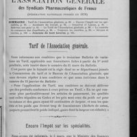0109 - Page 83 - Sommaire / Tarif de l'Association générale / Encore l'impôt sur les spécialités