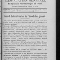0131 - Page 107 - Sommaire / Conseil d'administration de l'Association générale. Procès-verbal de la réunion de novembre 1925 / Statuts des Syndicats et des Sociétés pharmaceutiques de secours mutuels