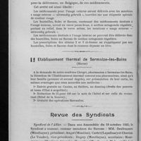 0250 - Page 214 - Médicaments pour l'usage externe / Etablissement thermal de Sermaize-les-Bains (Marne) / Revue des Syndicats