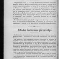 0423 - Page 390 - Centenaire Marcelin Berthelot. Envoi des souscriptions pour la Maison de la chimie / Fédération internationale pharmaceutique