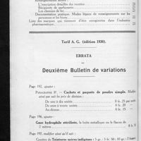 0216 - Page 200 - Sommaire / Tarif A. G. (édition 1930). Errata au deuxième Bulletin de variations