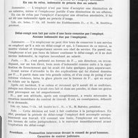 0796 - Page 757 - Pages prud'homales. Diminution des salaires. - Acceptation de l'employé nécessaire. En cas de refus, indemnité de préavis due au salarié / Délai-congé non fait par suite d'une faute commise par l'employé. Aucune indemnité due par l'employeur / Procédure. - Transaction intervenue devant le Conseil de prud'hommes. Caractère de contrat judiciaire