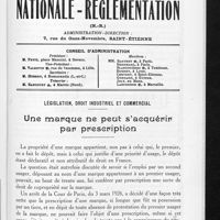 0798 - Page 41 - Conseil d'administration / Législation, droit industriel et commercial. Une marque ne peut s'acquérir par prescription
