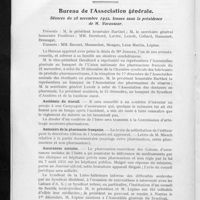 0018 - Page 12 - Partie officielle. Bureau de l'Association générale. Séances du 28 novembre 1932. Accidents du travail / Annuaire de la pharmacie française / Assurances sociales / Bureau